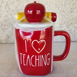 New Magenta Rae Dunn Artisan Collection Red I LOVE teaching Coffee Mug